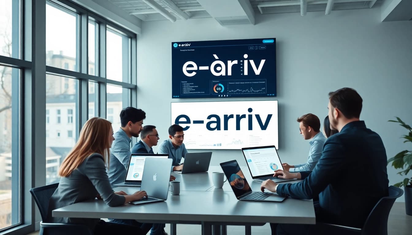 Team brainstorming innovative Logo e-arşiv solutions in a modern office.