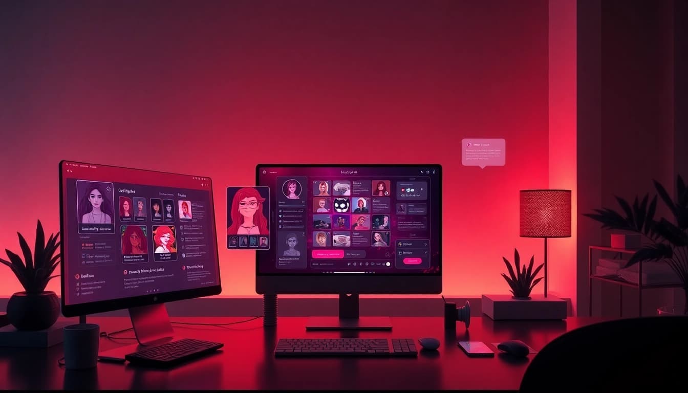 NSFW AI platforms showcasing vibrant character profiles and interactive screens in a modern digital landscape.