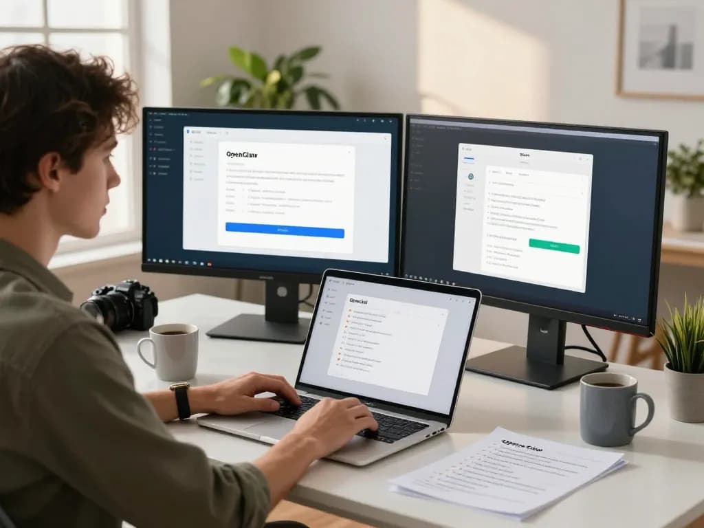 Open Claw installation in a bright home office setting with tech setup.