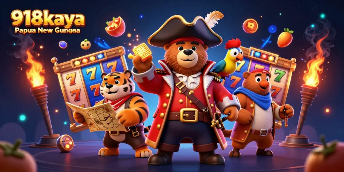 Engage with 918kaya Papua New Guinea's thrilling slot games featuring a pirate bear and friends.