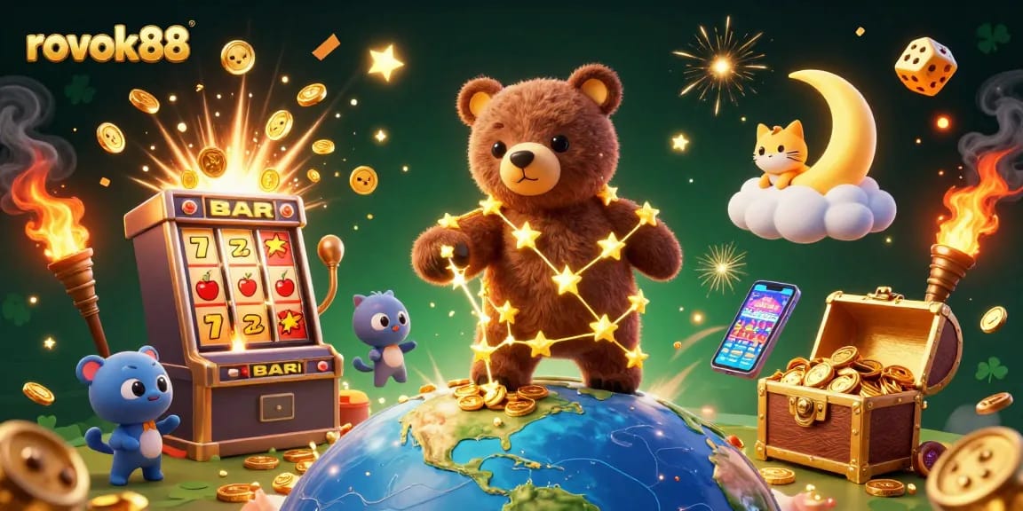 Experience ROKOK88's thrilling jackpots with a vibrant 3D casino illustration full of excitement.