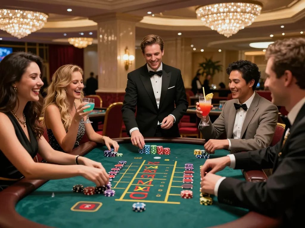 Exciting baccarat game at the 99ok casino with friends celebrating.