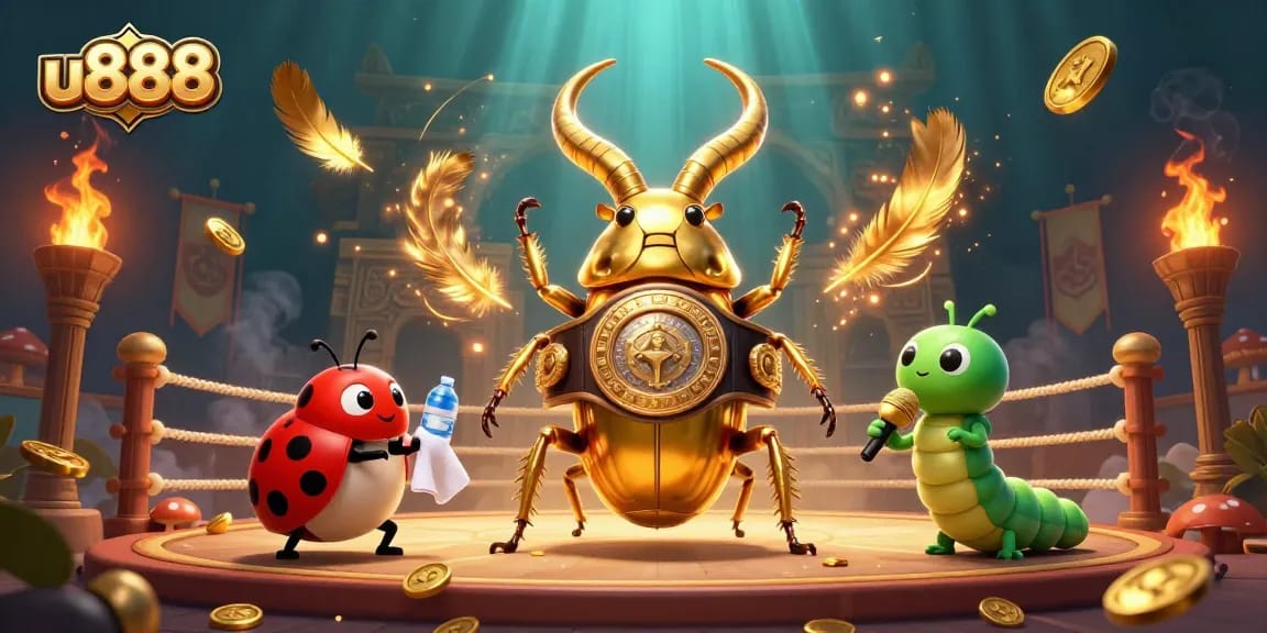 Feel the excitement of u888's vibrant casino promotions as animated creatures engage in a lively betting arena.