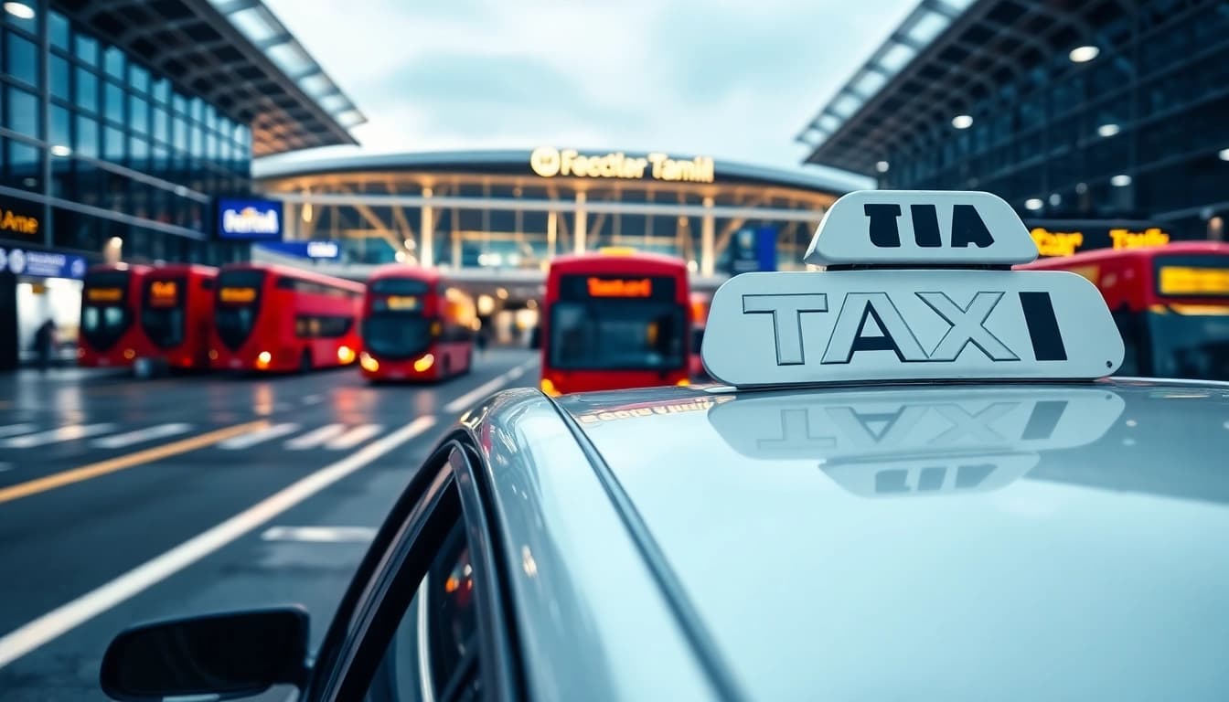 Taxi at Heathrow offering reliable transport services amidst the busy airport atmosphere.