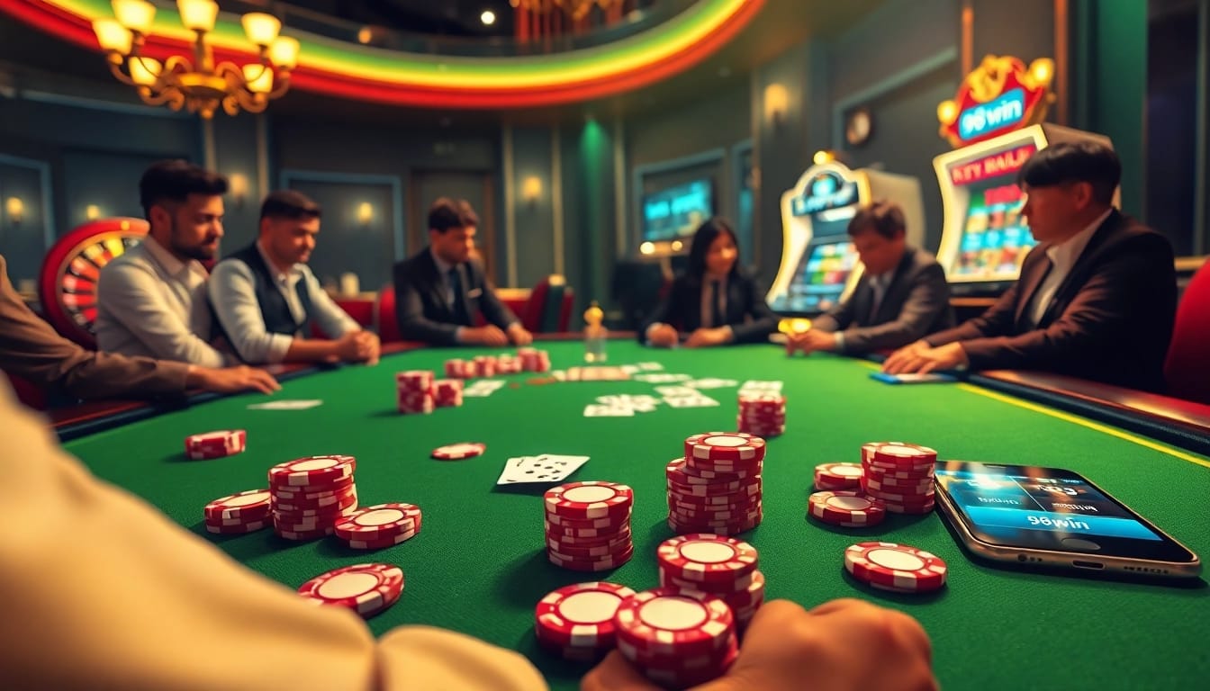 Experience thrilling poker action and smart betting with the app 98win amidst elegant casino surroundings.