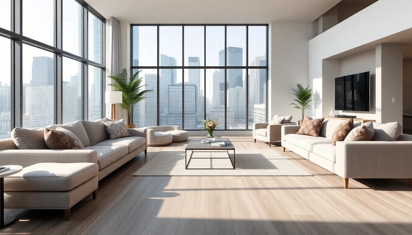 Enhance your home with chicago flooring in a stylish modern living room setting.