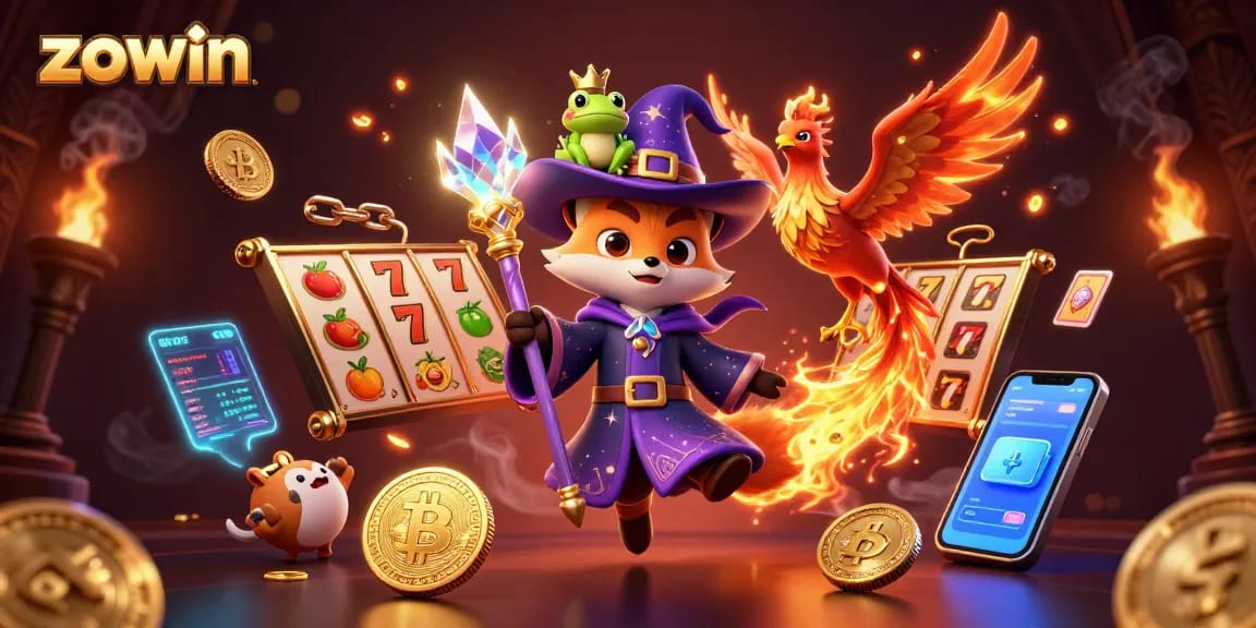 Engage in thrilling gameplay at Zowin with a vibrant 3D casino environment featuring mystical elements.