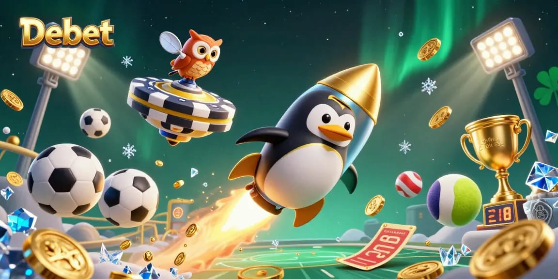 Bet on Debet with excitement as the golden penguin rockets to the casino!