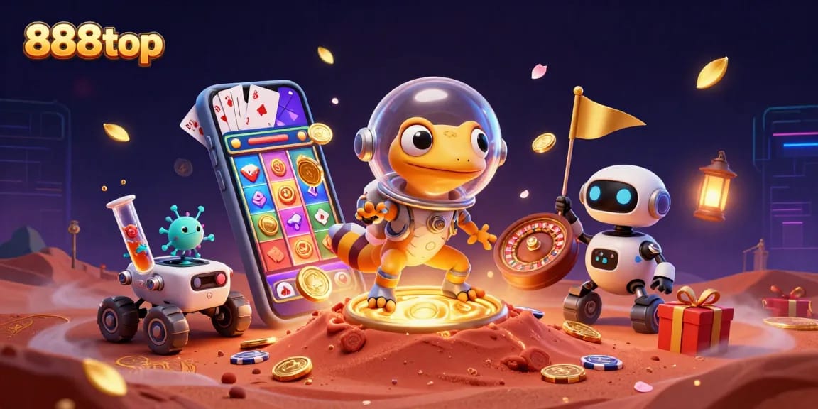 Experience excitement at 888top with vibrant slot games, golden jackpots, and charming Martian characters.