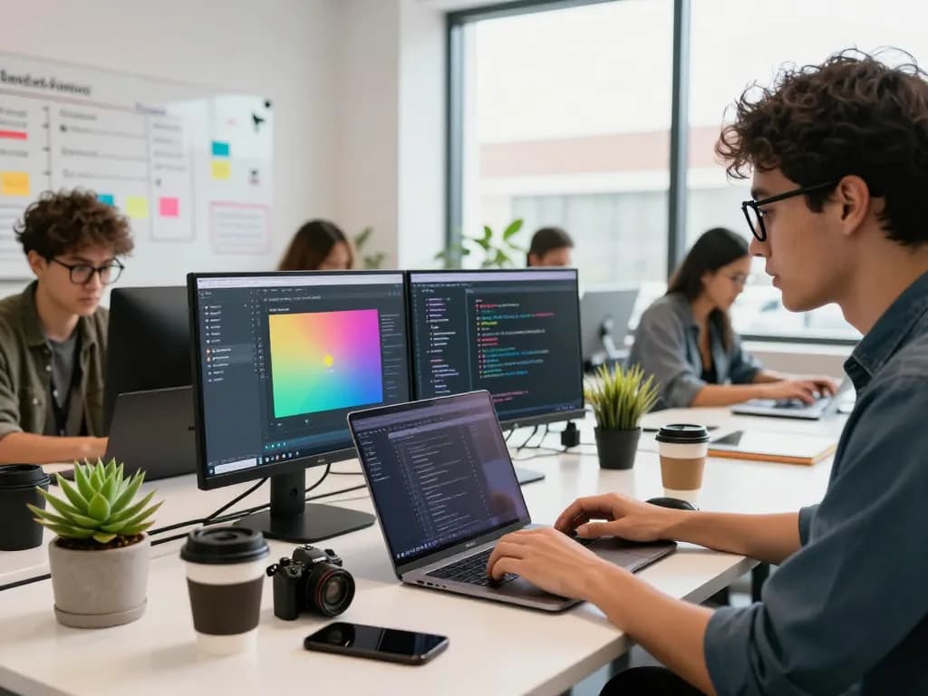 Engaged developer coding on laptop in modern workspace showcasing open claw technology.