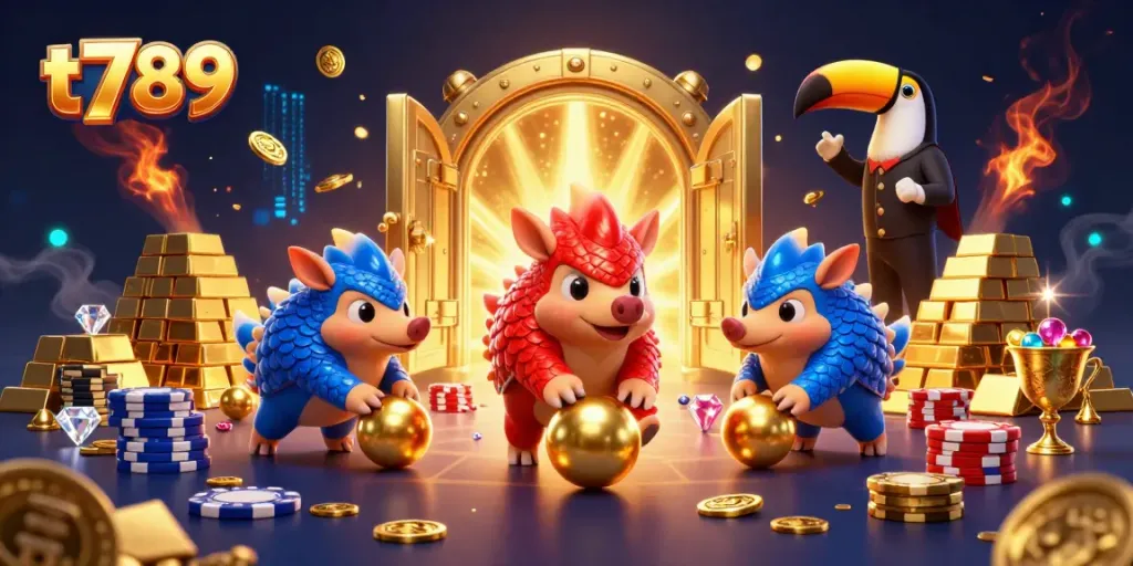 T789 gameplay with rival pangolins and casino elements showcasing exciting gaming action.