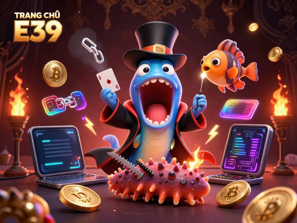 Engage in gaming excitement with TRANG CHỦ E39 as an animated deep-sea scene unfolds
