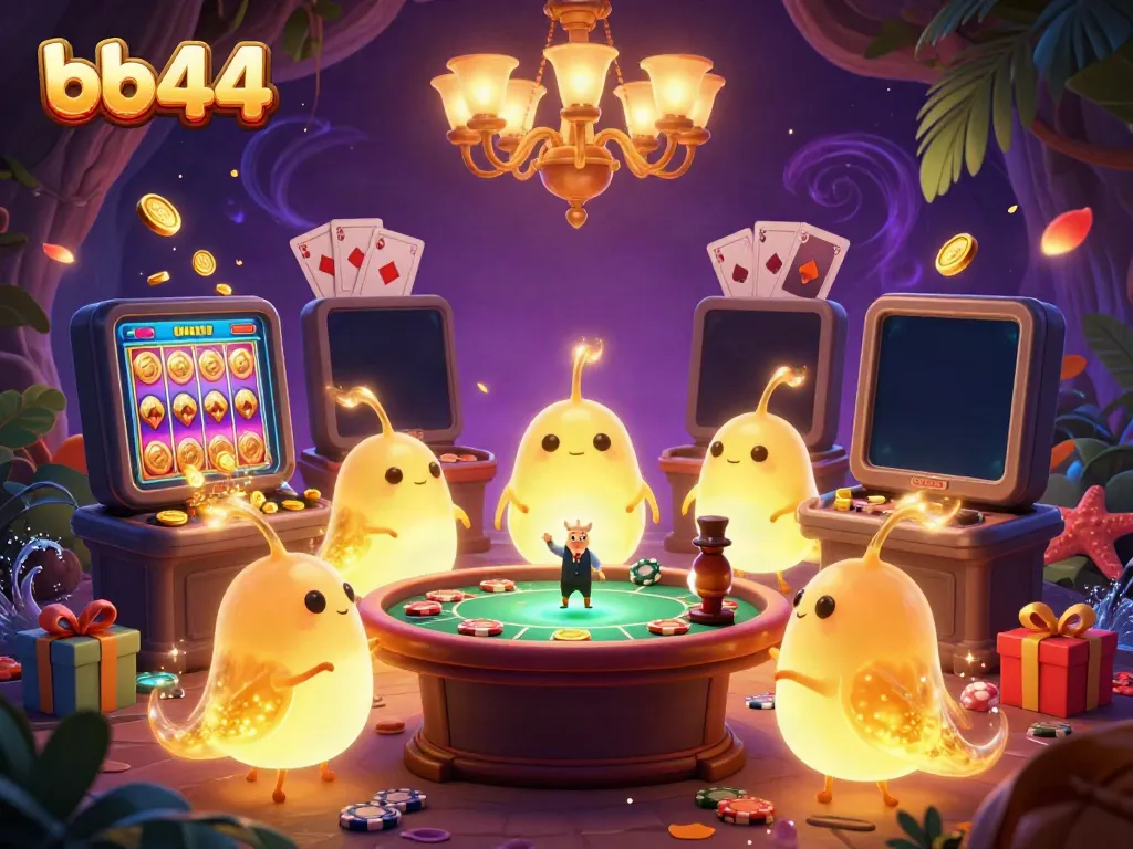 Experience thrilling gameplay with bb44 as glowworms illuminate a vibrant cave casino scene filled with energy.