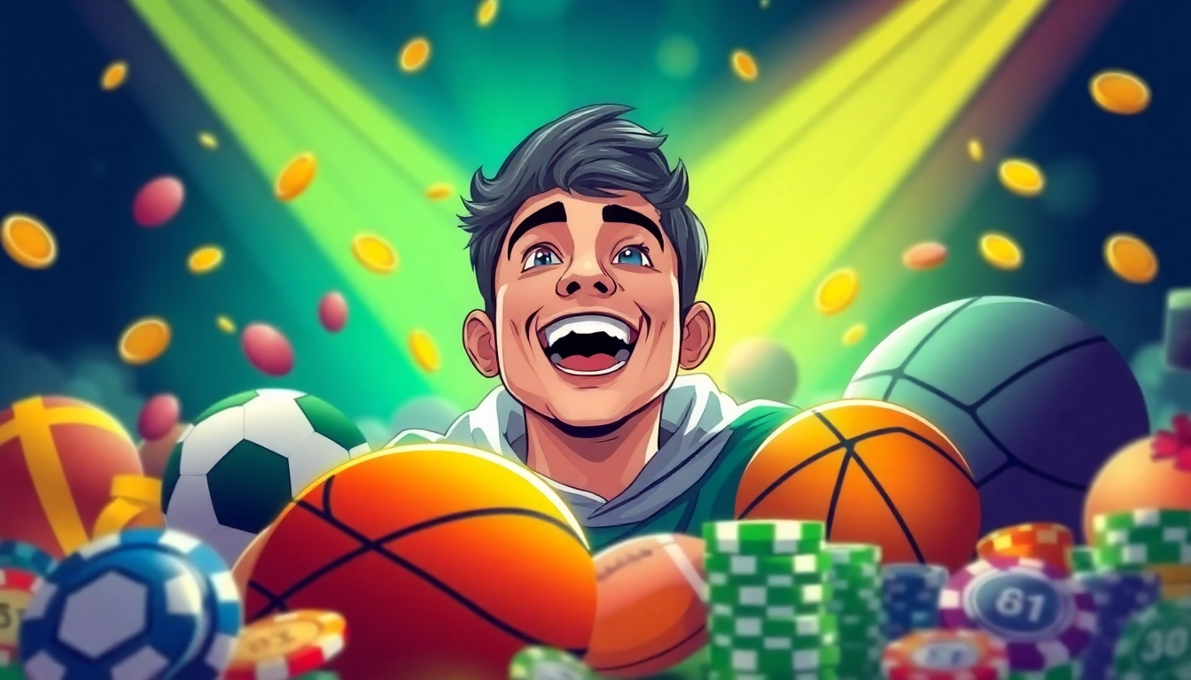 Energetic sports fan celebrating winning during a betting session at https://ii69vn.com/.