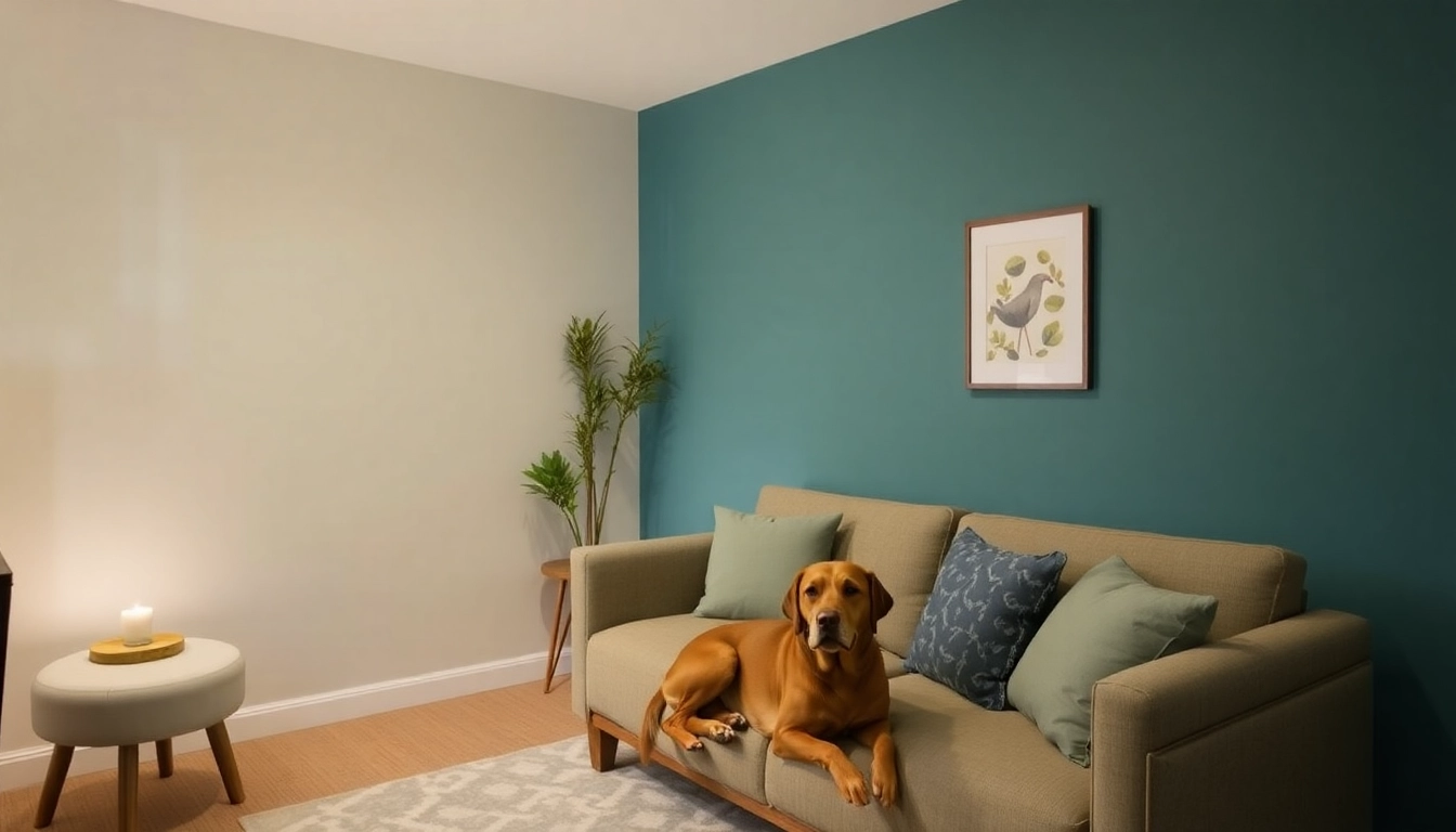 Anxiety treatment Sydney: A welcoming therapy room showcasing a therapy dog with soothing colors.