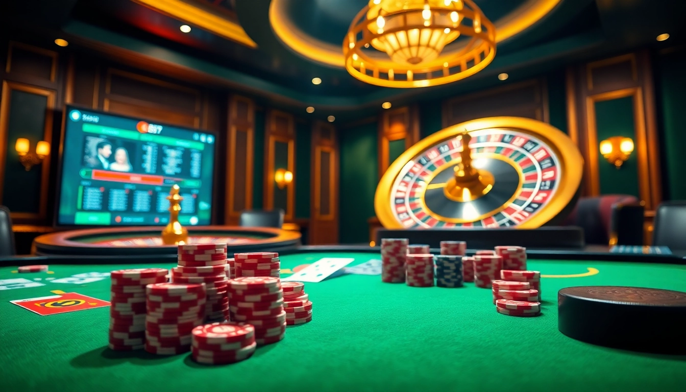Experience the thrill of gambling at qq88 to with an exciting poker table and roulette wheel.