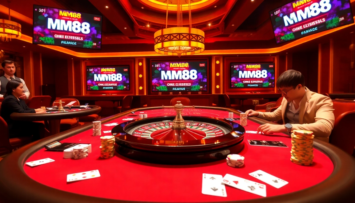 Engaged players enjoy a professional gambling experience at MM88's luxurious casino table.