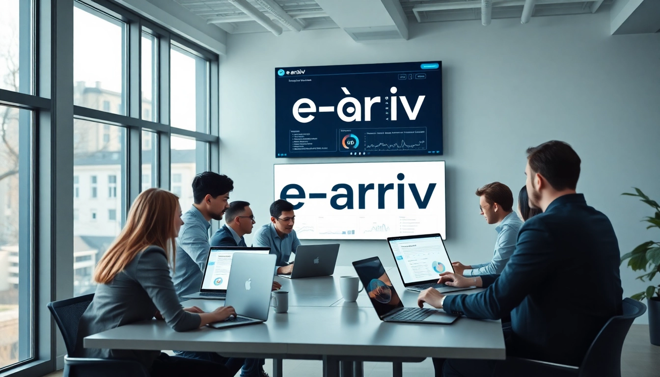 Team brainstorming innovative Logo e-arşiv solutions in a modern office.