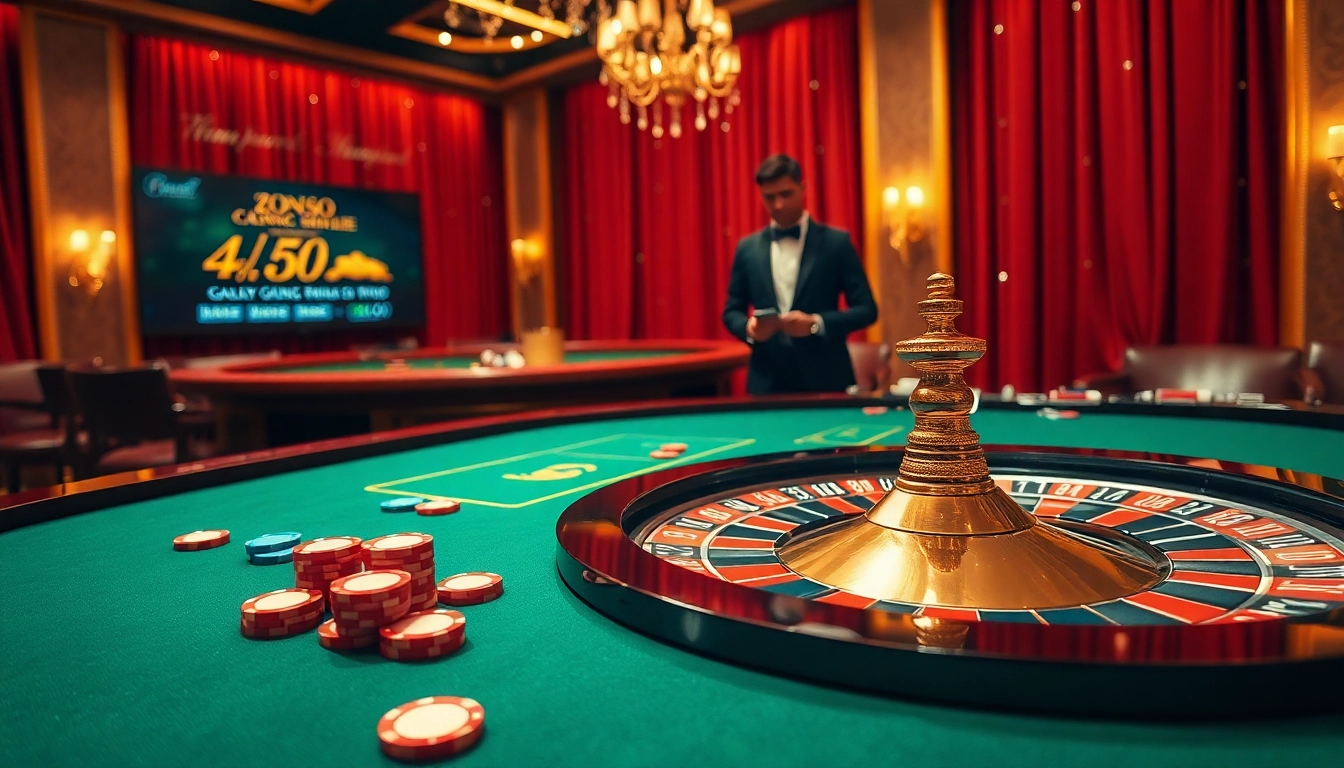 Experience the exciting ambience of Trang chủ thabet at a luxurious casino with players engaging at a roulette table.