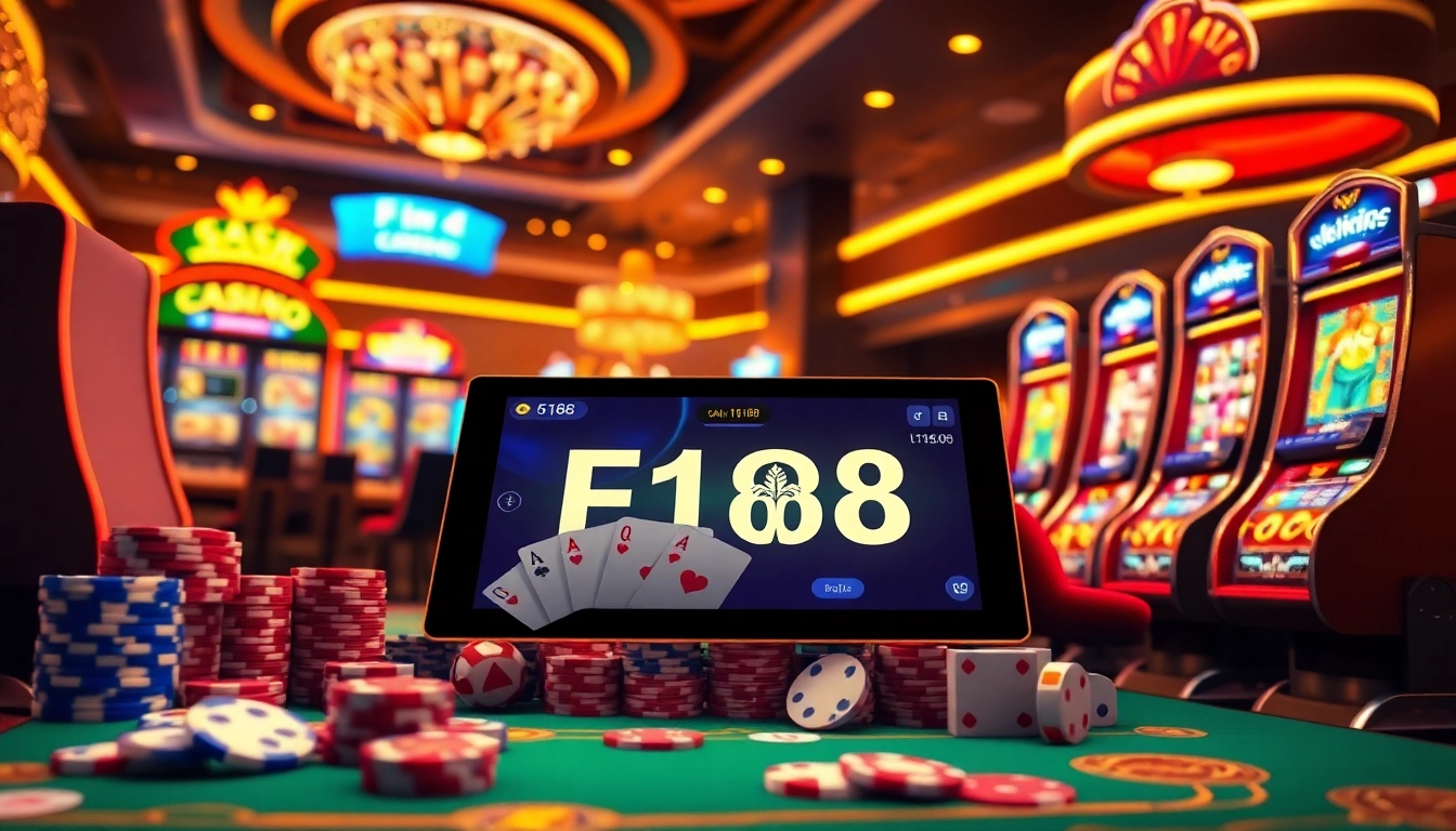 Dynamic casino scene showcasing Link vào F168 with engaging online gambling elements.
