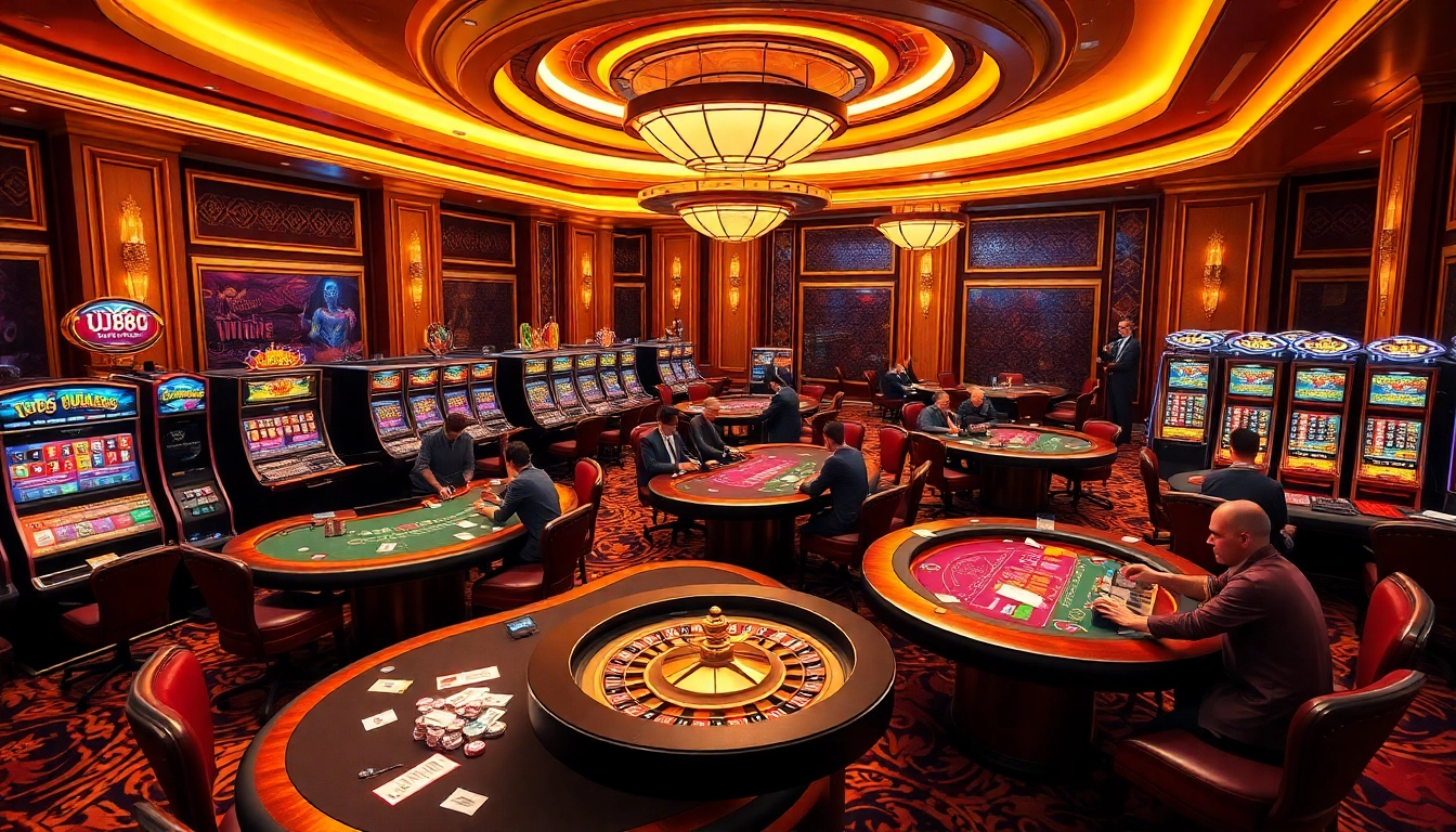 UU88 top gamblers playing at a luxurious poker table in a vibrant casino atmosphere