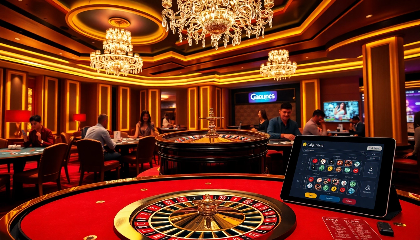 Experience the thrill of winning at https://rr88c.mobi/ with an upscale casino scene featuring engaged players around a roulette wheel.