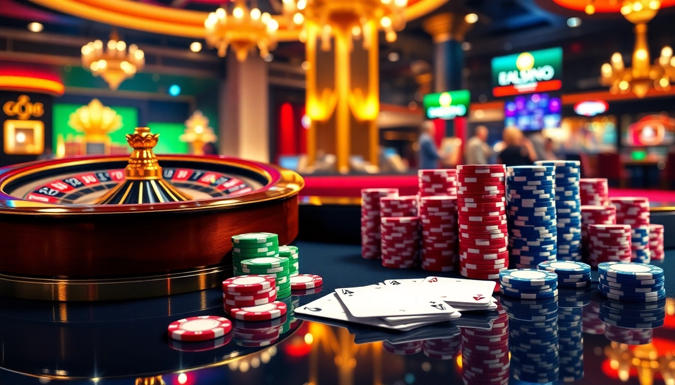 Engaging casino scene showcasing excitement and luxury, reflecting Trang chủ OK8386 gambling atmosphere.