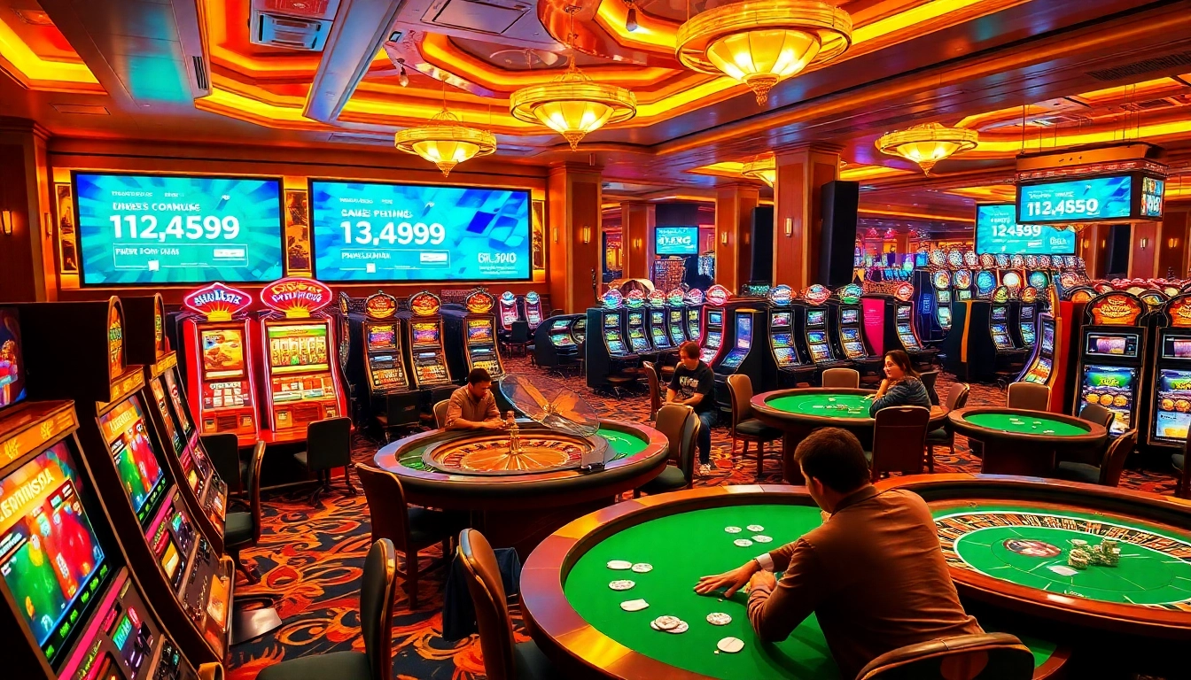 Engaging in 상품권소액결제 at a luxurious casino filled with exciting games and betting slips.