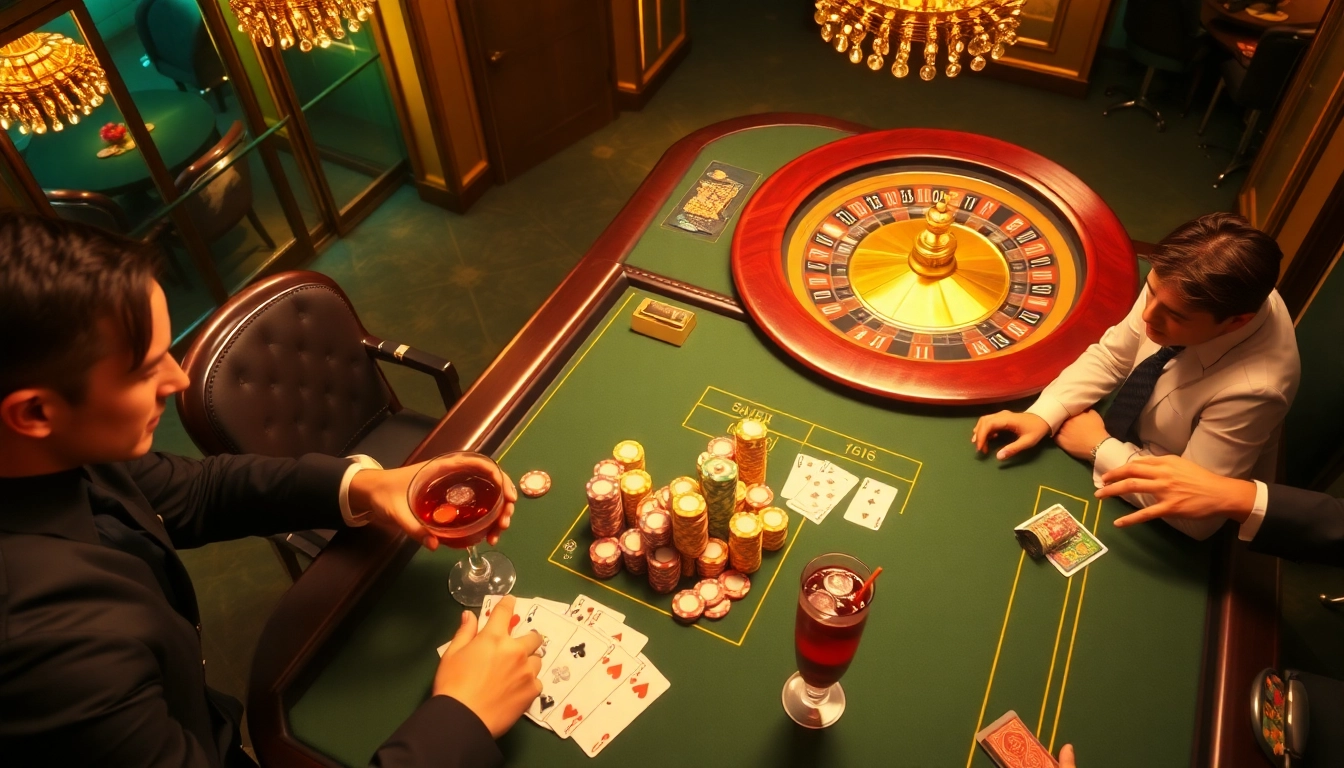 Vankhanhtv showcases a vibrant casino atmosphere with a poker table filled with high-stakes cards and colorful chips.