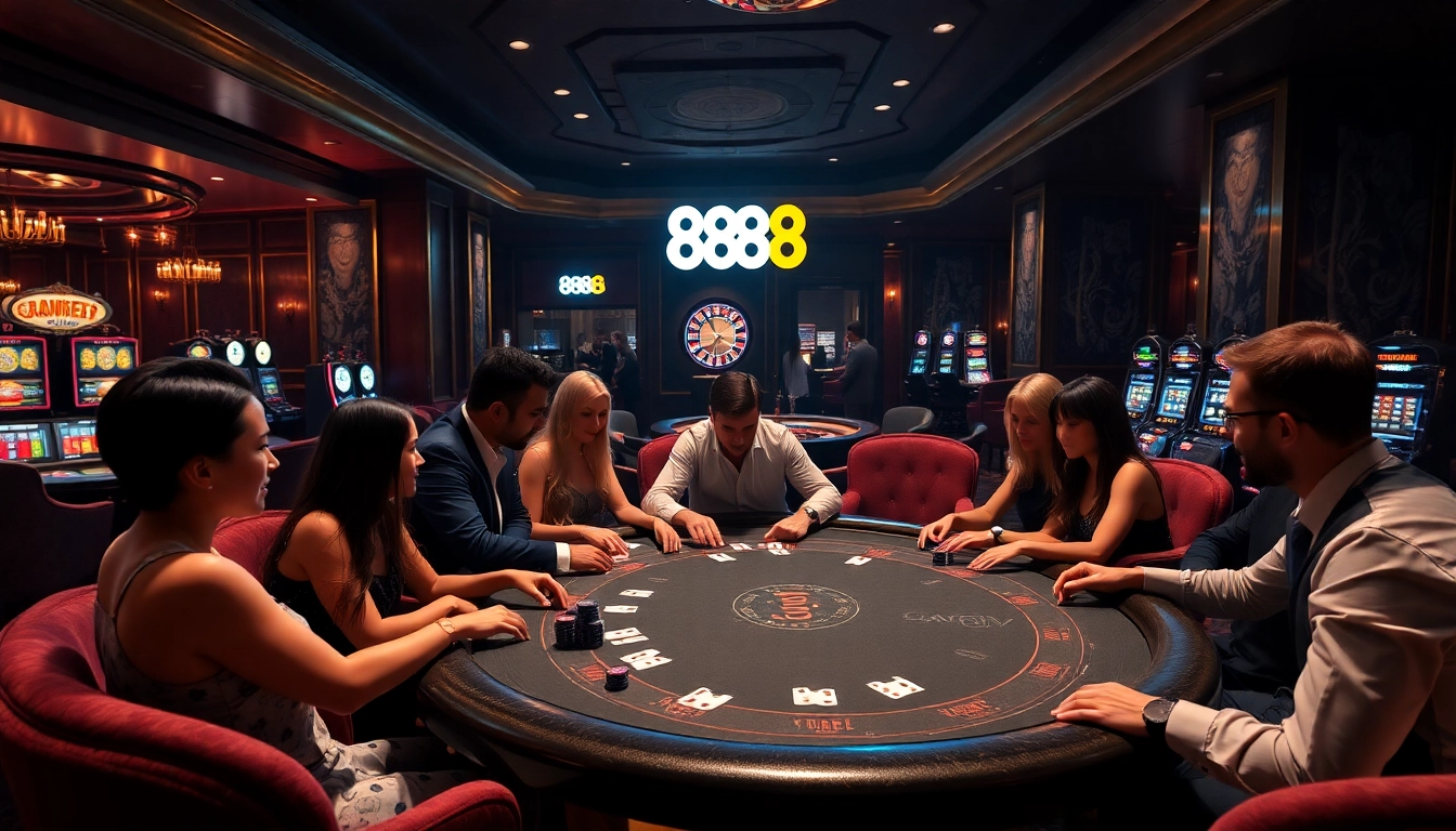 A lively poker game at 888b online casino, featuring players immersed in strategy and excitement.