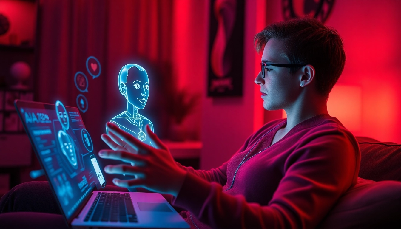 Engaging ai sex chat with a playful AI chatbot in a cozy and modern setting.