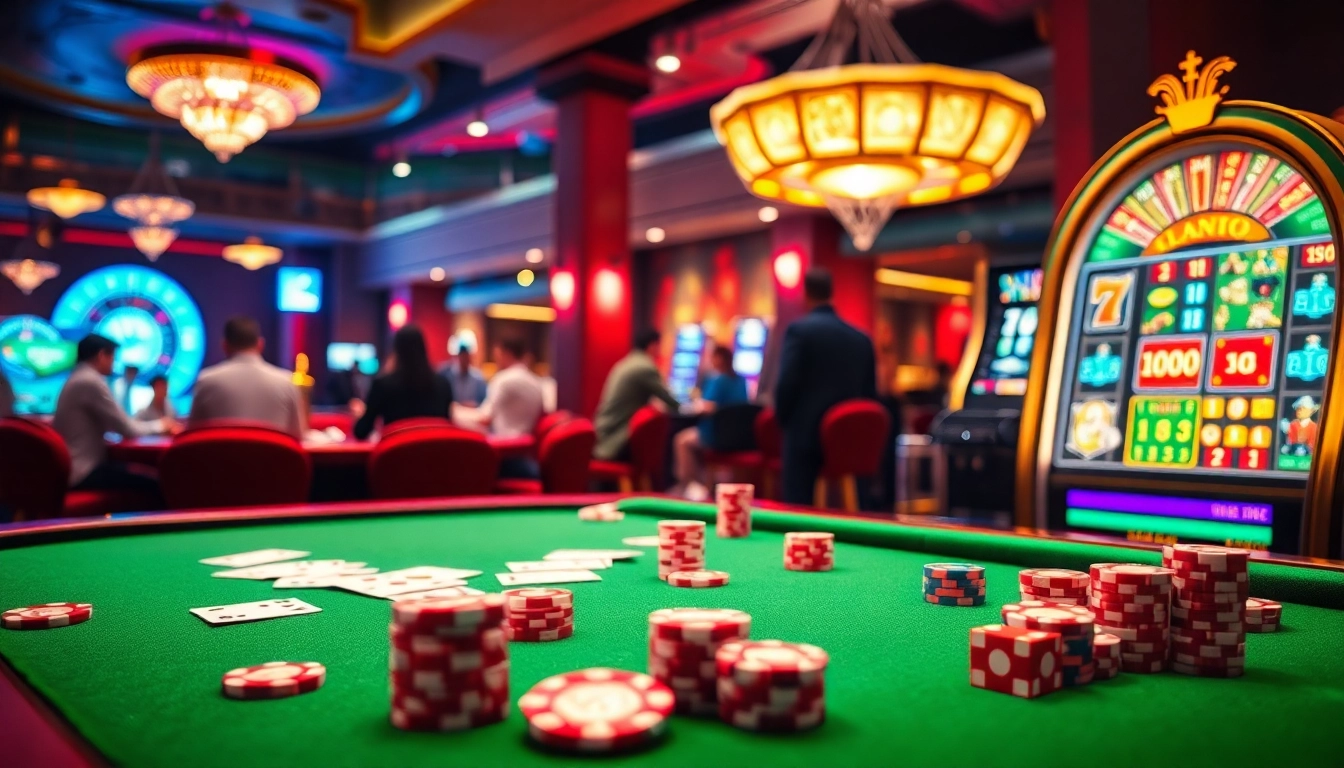 Experience the thrill of gambling with Link vào Vin88 at a vibrant casino table showcasing poker chips and cards.