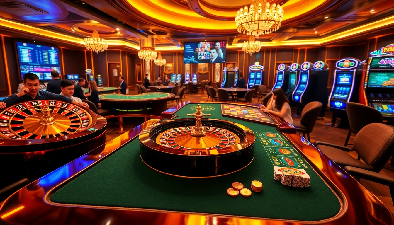 Experience the thrill of gambling at PS99 casino with luxurious tables and vibrant slot machines.