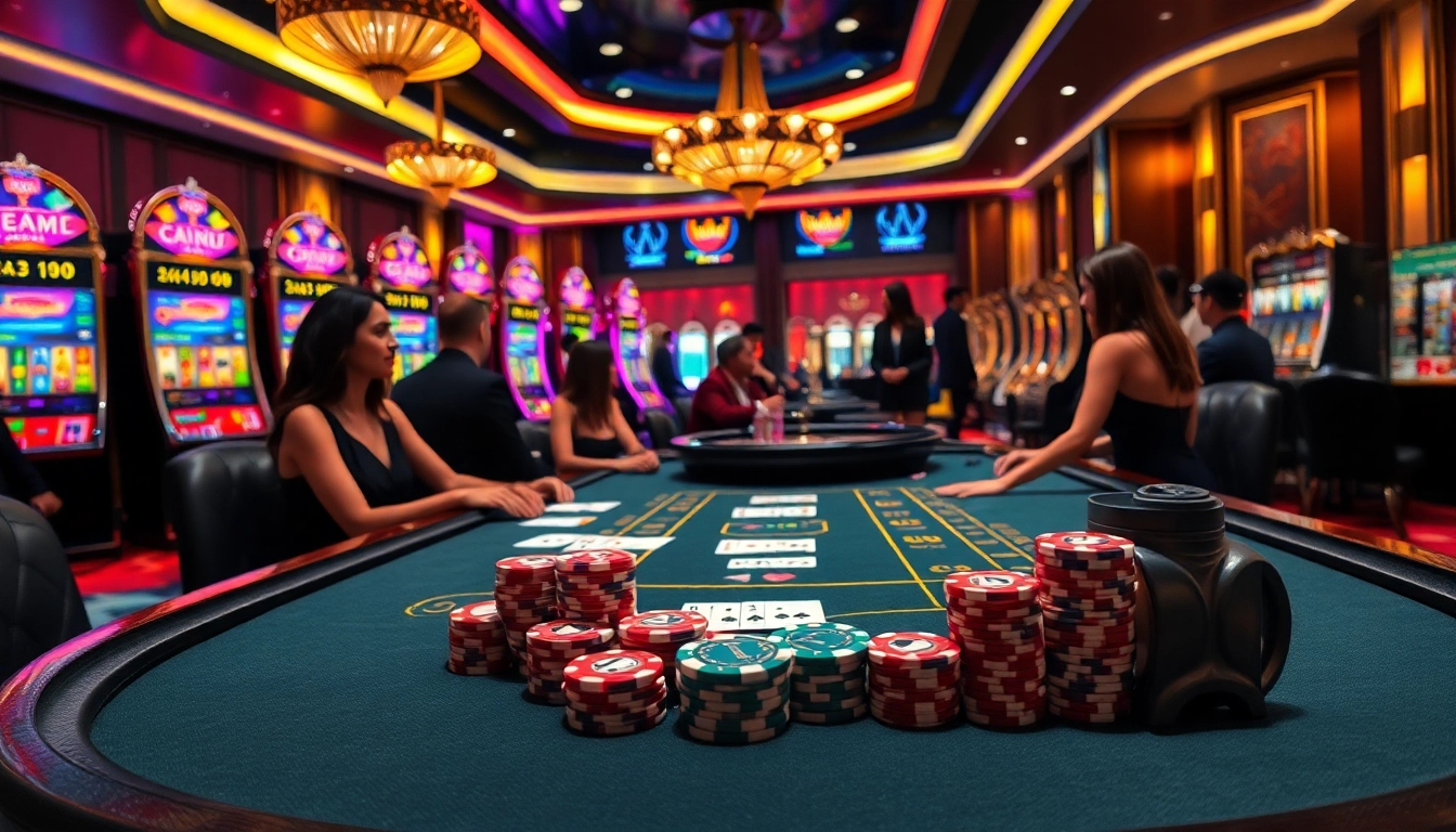 Experience the thrill of Game dh88 at an upscale casino poker table surrounded by glamour.
