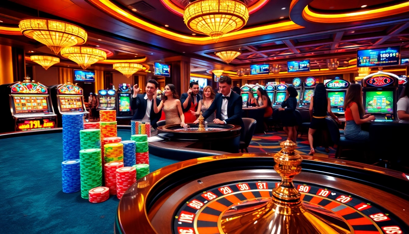 Exciting casino scene highlighting 9bet poker games and vibrant roulette action.