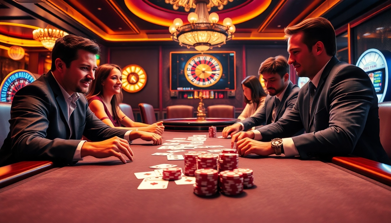 Engaging players at a poker table showcasing the thrill of 32Win việt nam casino gaming.
