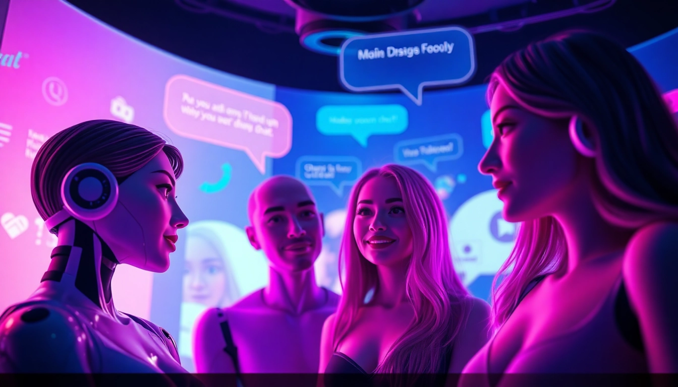 Engaging ai porn chat between diverse AI characters in a vibrant virtual environment.