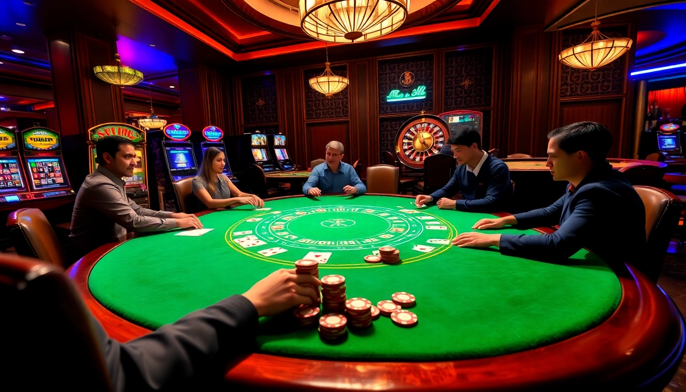 Exciting poker game atmosphere showcasing tải SV88 with vibrant chips and cards.