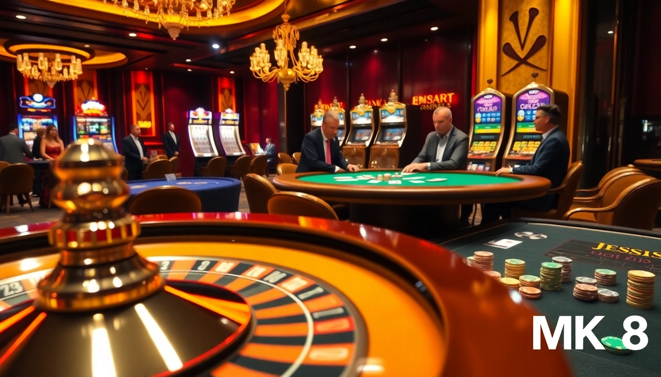 Players immerse in thrilling MK 8 casino experience with roulette and poker action.