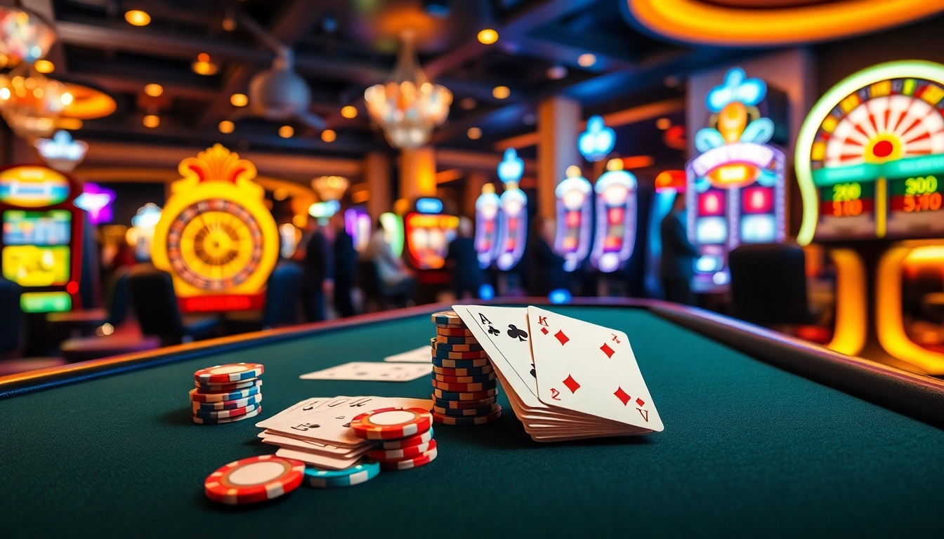 Exciting scene of players enjoying Game Kp88 at a vibrant poker table with colorful chips.