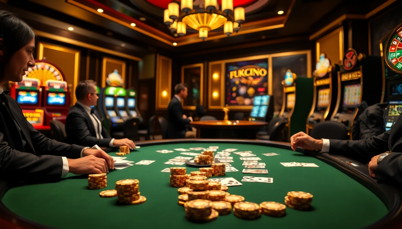 Exciting poker action at a luxurious casino table featuring lc88 strategy elements.