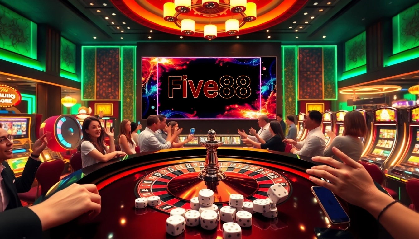 Experience gaming excitement with the Five88 link showcased alongside vibrant casino tables and exciting gameplay.