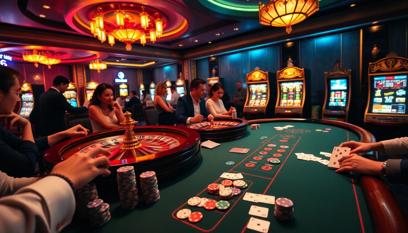 Players engaging at an exciting table featuring 789P việt nam, showcasing cards and chips.