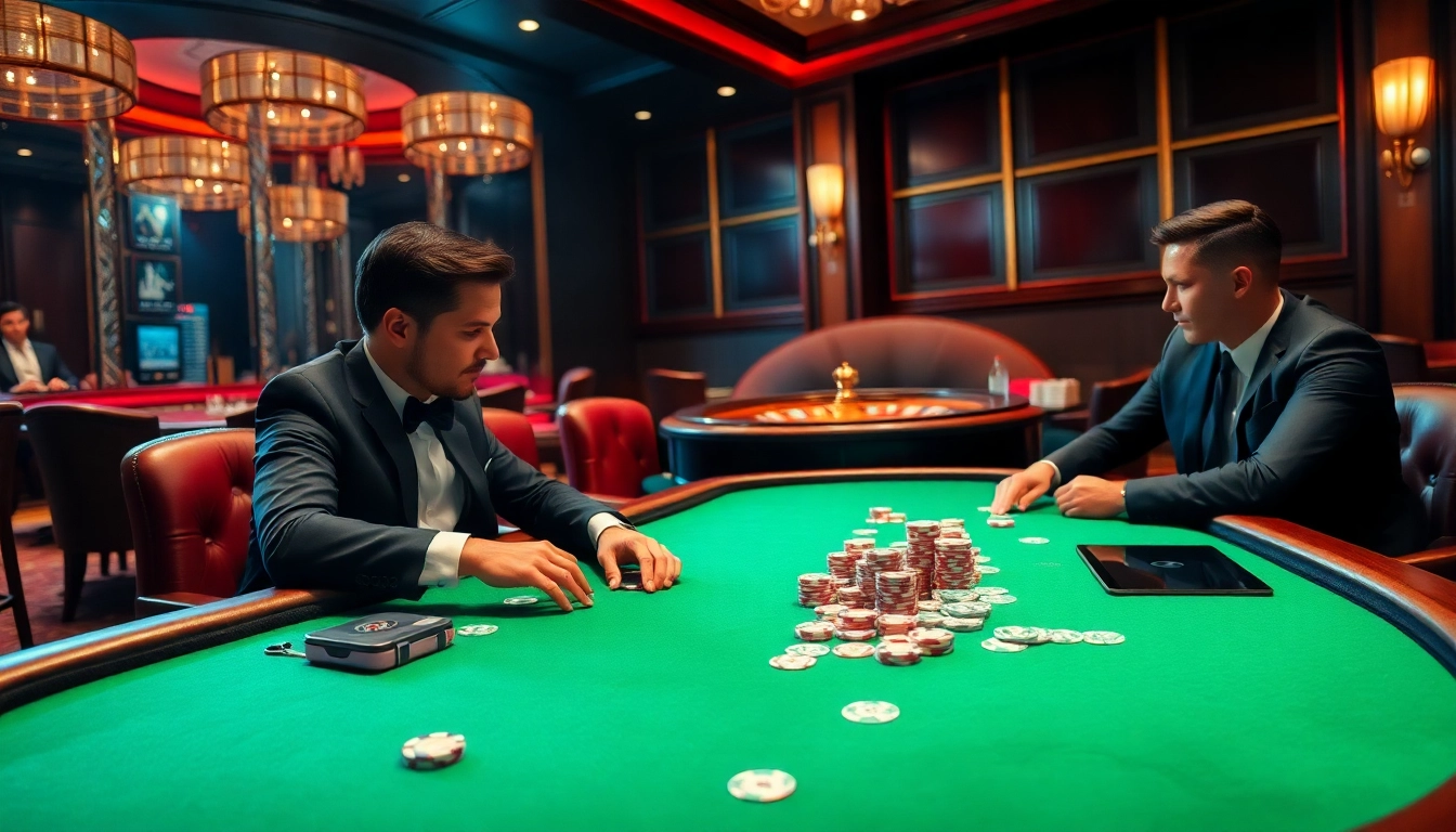 High-stakes poker action at a luxury casino table, inspired by https://go88vn.blog for gambling enthusiasts.