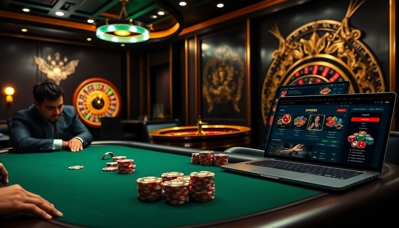 SIN88 showcases an exciting poker game with glamorous chips and cards on a casino table.