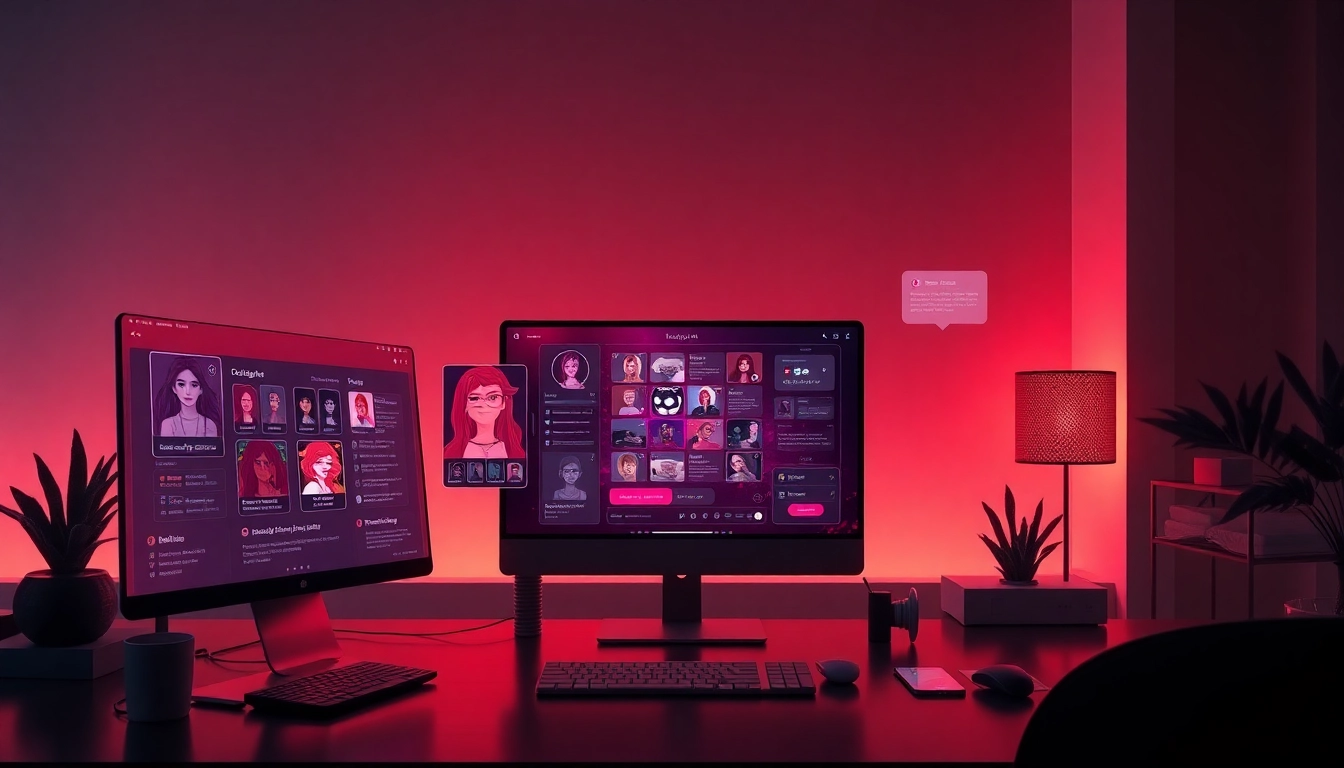 NSFW AI platforms showcasing vibrant character profiles and interactive screens in a modern digital landscape.